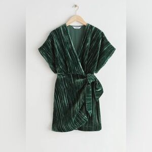 & Other Stories Green Velvet Wrap Dress